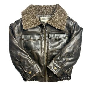 Kids Vintage Route 66 Original Clothing Co. Leather Jacket With Sherpa Collar